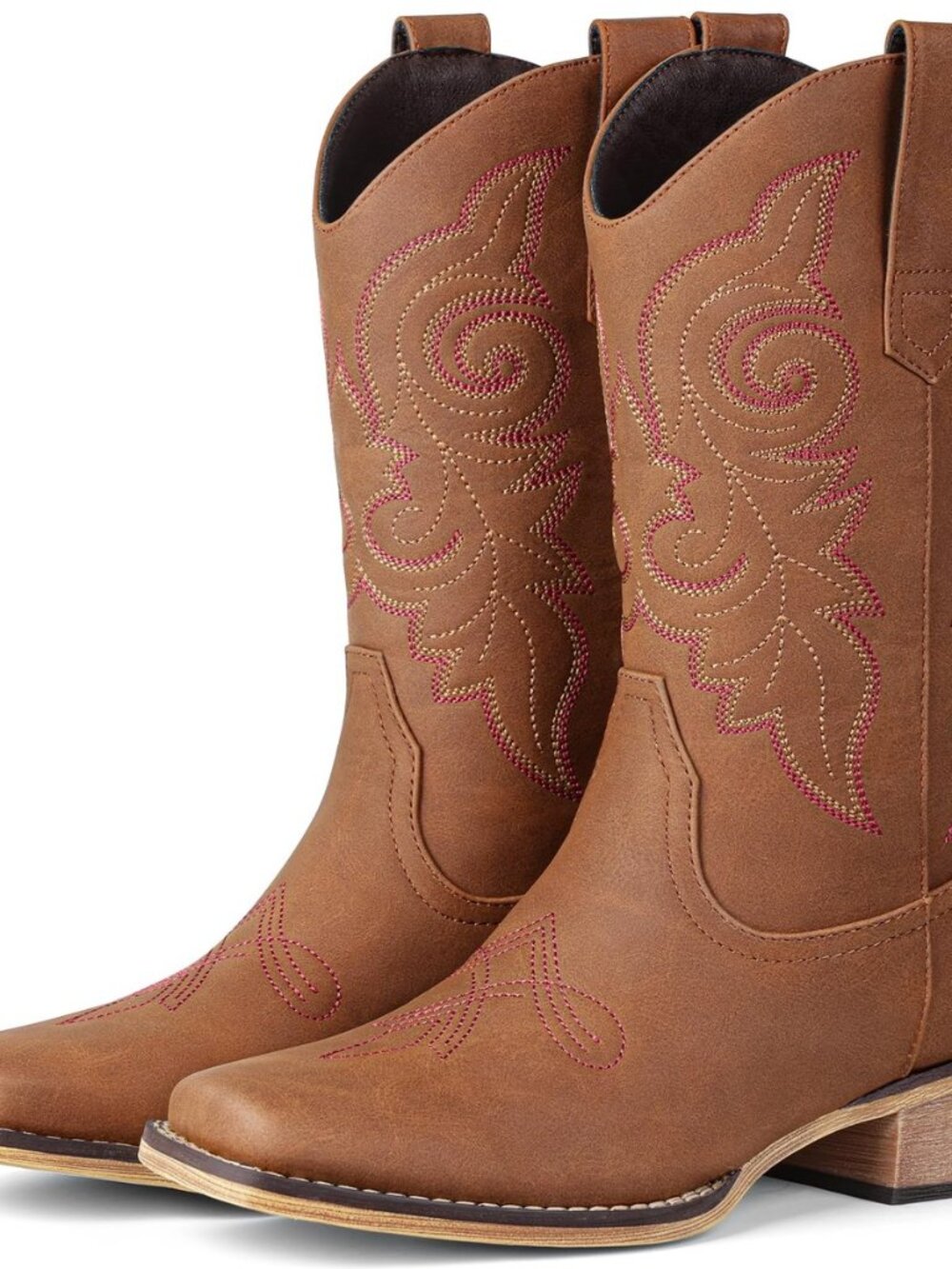 Western Cowboy Boots for Women - Square Toe Mid Calf Cowgirl Boots, Low Chunky